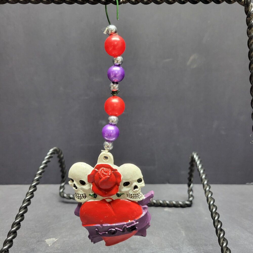 Mardi Gras tree hanging ornament "Love Heart Skull" Bourbon Street New Orleans